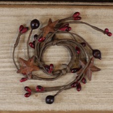 1" Red/Burgundy Pip Berry Candle Ring w/ Rusty Stars